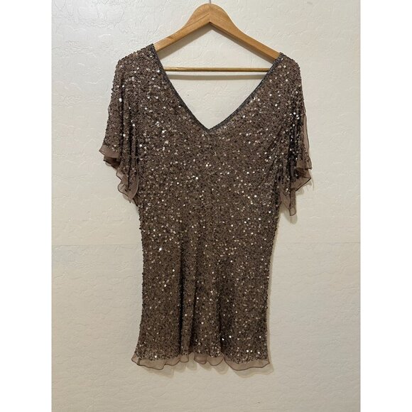 Y2K Adrianna Papell Womans Silk Beaded Top Size 3X Sequin Evening Event Fairy - Picture 15 of 15